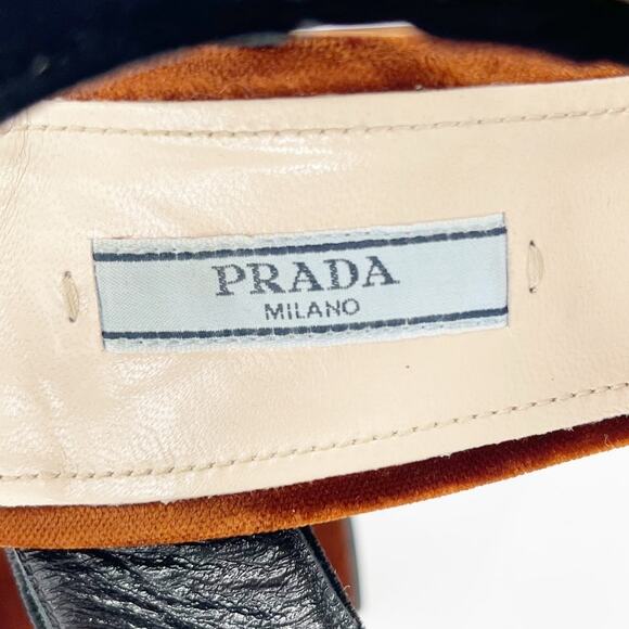 Prada Bicolor Velvet Block-heel Chunky Platform Sandal In Black-Tabacco IT 40 - Picture 10 of 13